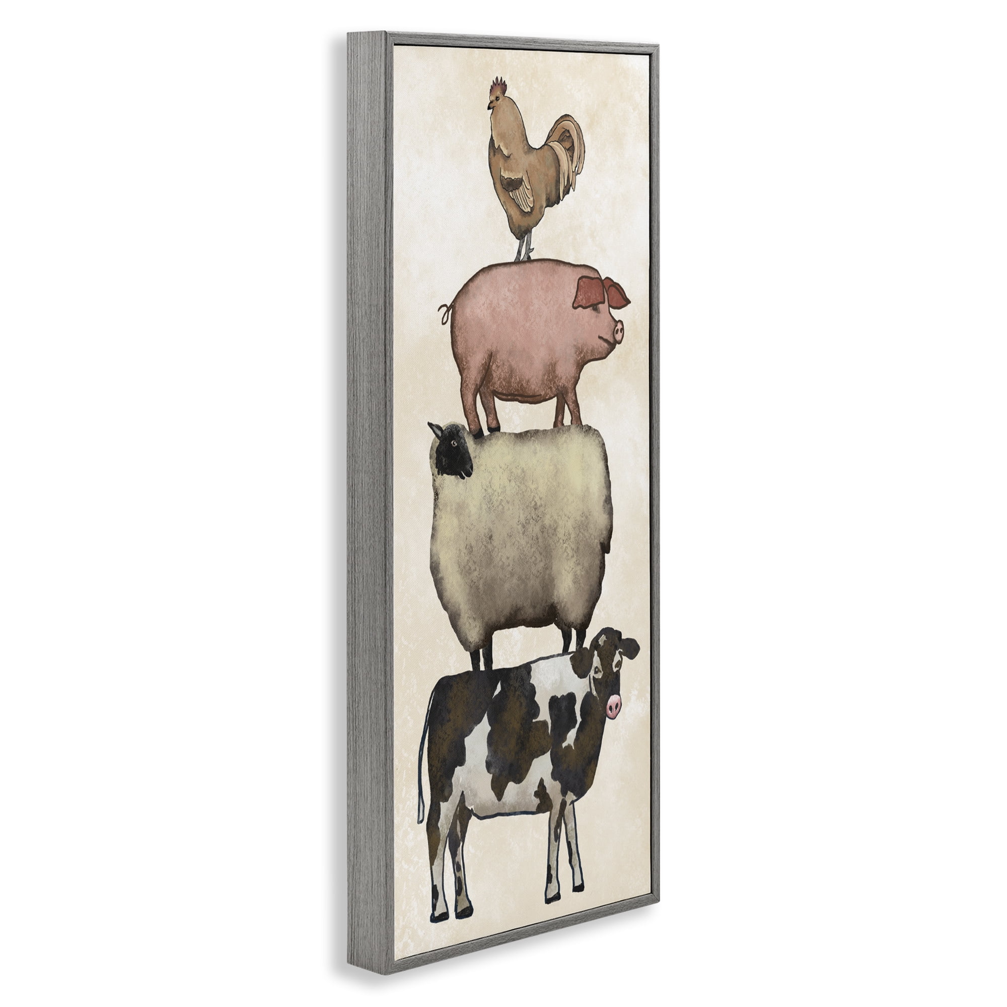 Stupell Industries All Together Vintage Farm Animals Gray Framed Giclee Art, design by Leah Noel Art