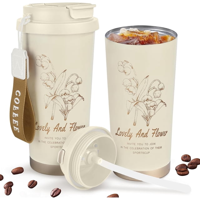 Tasse à Café Isotherme en Acier Inoxydable 500ml à Double Paroi; Tasse de Voyage Anti-Déversement avec Poignée