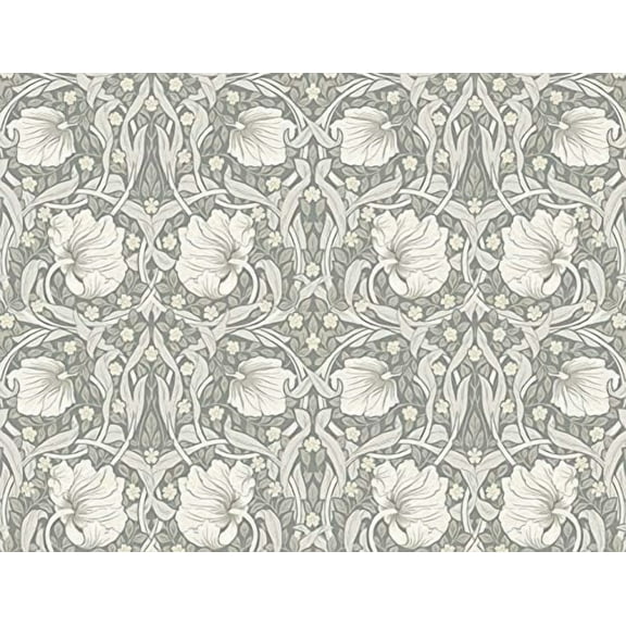 Pimpernel Floral Peel and Stick Wallpaper (Alloy Grey & Alabaster)