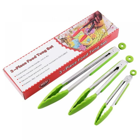 

7/9/12inch Silicone Kitchen Tongs with Silicon tips Set of 3 (Red Black Green)
