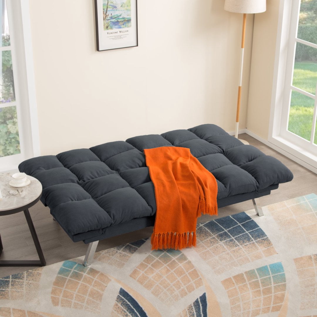 BSHTI 67.3” Futon Sofa Bed, Convertible to Twin Sleeper, Featuring a Split Back, 3-Position Adjustable Backrest, Corduroy Upholstery for Living Room, Office, Storm Gray