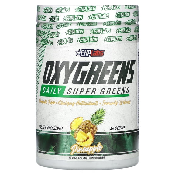 EHP Labs OxyGreens Super Greens Powder - Spirulina & Chlorella Superfood, Green Juice Powder & Greens Supplements with Prebiotic Fibre, Antioxidants & Immunity Support, 30 Serves (Pineapple)