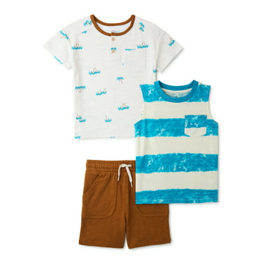 Wonder Nation Toddler Boys Tank, T-Shirt, Short, and Pant Pajama Set, 4 ...