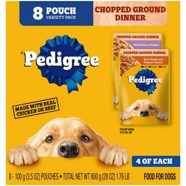 Pedigree Chopped Ground Dinner Dog Food With Hearty Chicken Variety Pack, 3.5 Oz Pouches (8 Pack)
