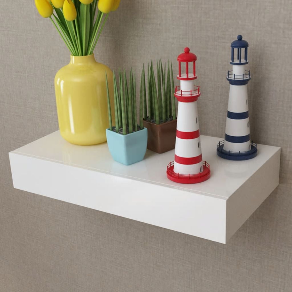 Kepooman 19" Wall Decor Storage Shelf with 1 Drawer for Bedroom, White Kepooman 19" Wall Decor Storage Shelf with 1 Drawer for Bedroom, White