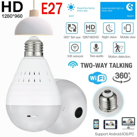 

BASSTOP Light Bulb Camera Wireless 360 Degree Panoramic IP Camera LED Light Camera Lamp-Remote Floodlight Infrared Night Vision Motion Detection Nanny Monitor Wireless Camera 2.4GHz