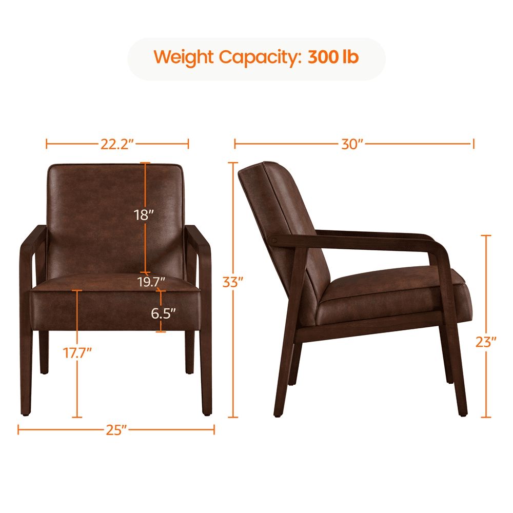 Renwick Mid-Century Modern Upholstered Faux Leather Armchair, Dark Brown