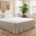 thumbnail image 5 of Brown Buffalo Plaid Bed Skirt King Size 16 Inch Drop, Minimalist Gingham Check Retro Linen Texture Adjustable Elastic Dust Ruffles Bedskirt for King Bed Wrap Around Pleated Mattress Frame Cover, 5 of 9
