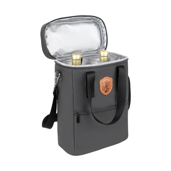 2-Bottle Insulated Wine Carrier,Leakproof Oxford Fabric Wine Tote Bag with Adjustable Shoulder Strap,Fits Two 750ml Wine Bottles for Travel,Picnics and Gifts,Gray
