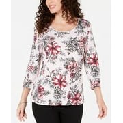 Karen Scott Women's Petite Printed Scoop-Neck Top Pink Size Small