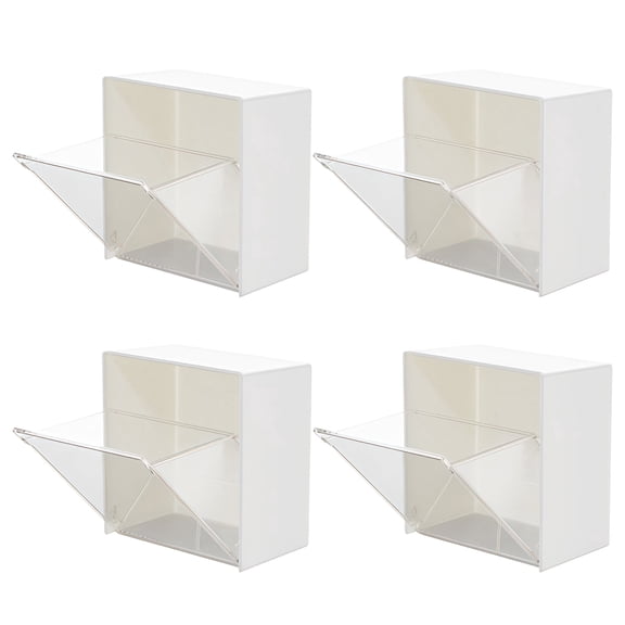 4 Pack Wall Mount Flip Top Storage Organizer Boxes, Clear Dustproof Wall Hanging Cosmetic Container, Punch-Free ABS Storage Case for Bathroom Vanity Kitchen Bedroom Small Item Storage