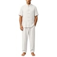 thumbnail image 3 of PIWHJQK Men Long Sleeve Pants Cotton Linen Set Men's Solid Cotton Linen Loose Long Sleeve Drawstring Pants Set Men Outfit Sets, 3 of 8