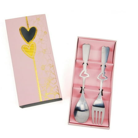 WHAMVOX Heart Shaped Fork And Spoon Set For Students 2 Piece 5.7x1.1in 5.7x0.8in