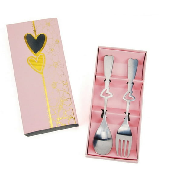 WHAMVOX Heart Shaped Fork And Spoon Set For Students 2 Piece 5.7x1.1in 5.7x0.8in
