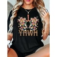 thumbnail image 1 of Women's Religious Floral Lung Design T-Shirt - YHWH & GOD Print Casual Short Sleeve Top, Medium Stretch Round Neck Spring Summer Tee, Machine Washable Faith-Inspired Apparel, Everyday Comfort, 1 of 6