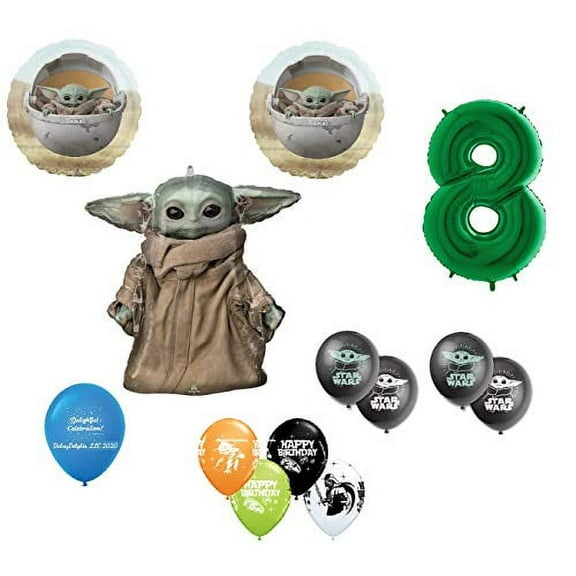 DalvayDelights 8th Birthday Baby Yoda The Child Mandalorian Star Wars Party Balloon 13 Piece Bouquet Birthday Party