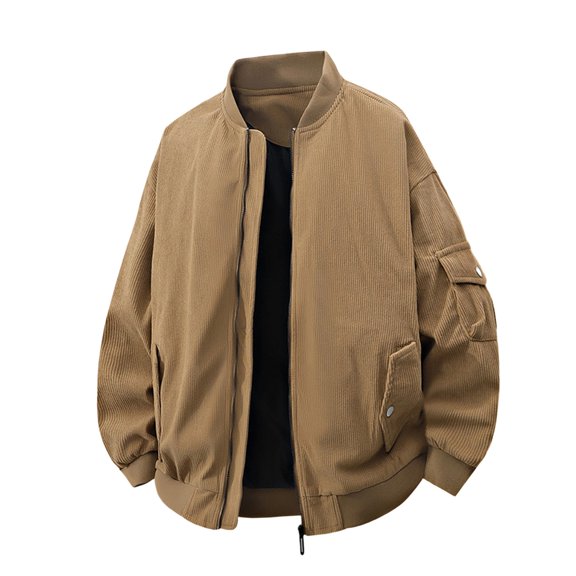 PiGOGI Men's Winter Coats Solid Color Loose Casual Corduroy Multi Pocket Full Zip Long Sleeve Jacket Khaki XL