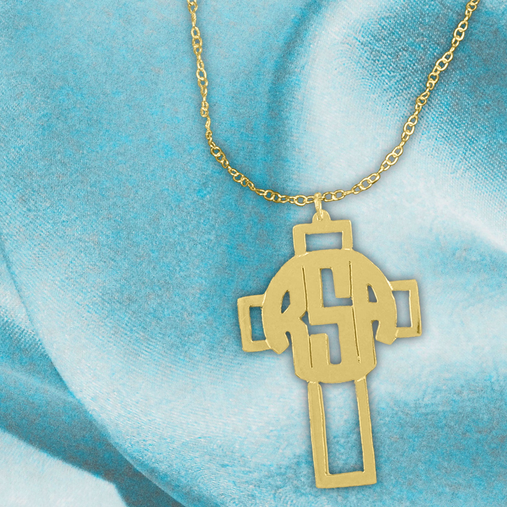 Cross Necklace Personalized Monogram in Sterling Silver or 14K Gold Plated Sterling Silver
