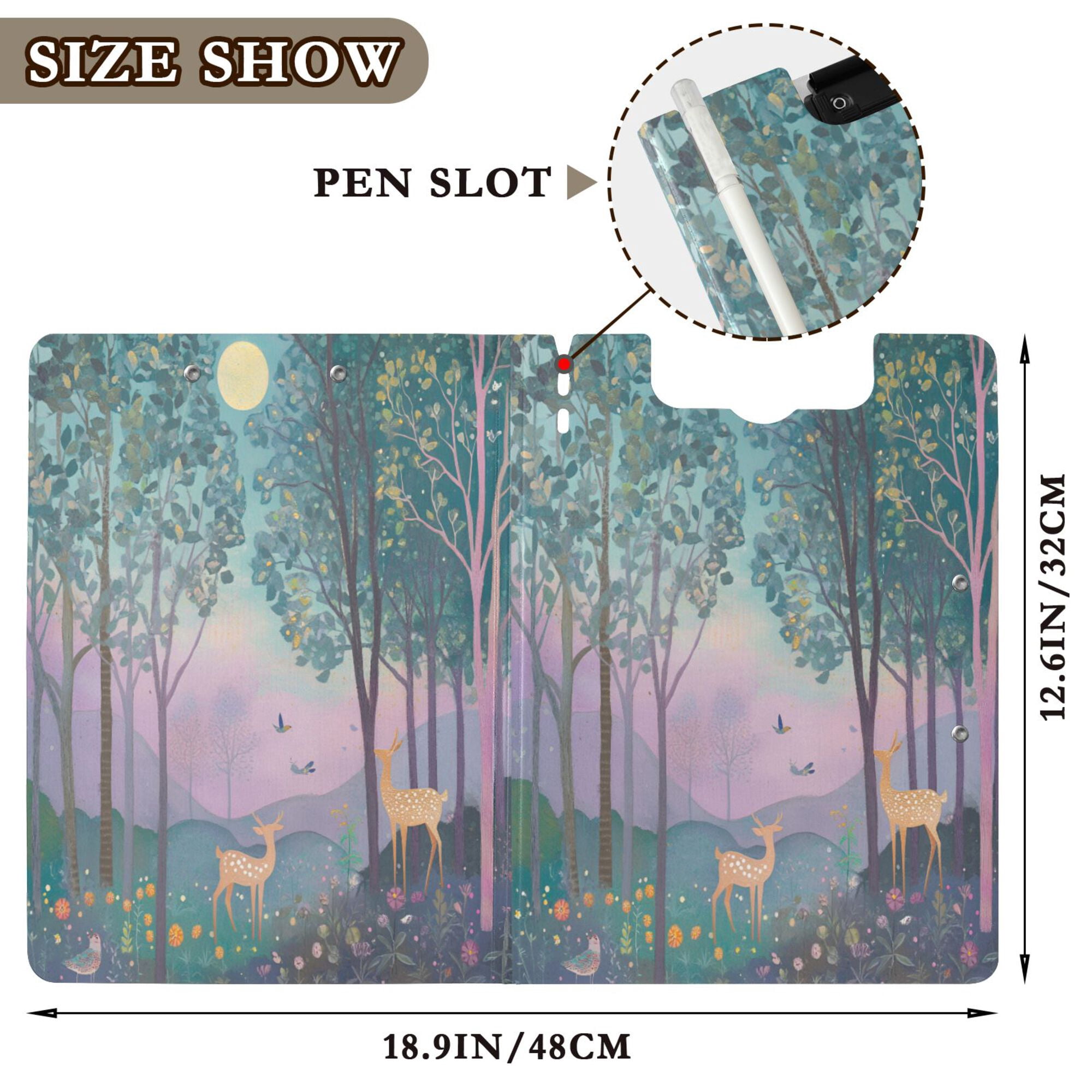 FORMRS A4 Clipboard Folder with Pen Holder Horizontal Foldable School Office Binder, Purple Forest Scene