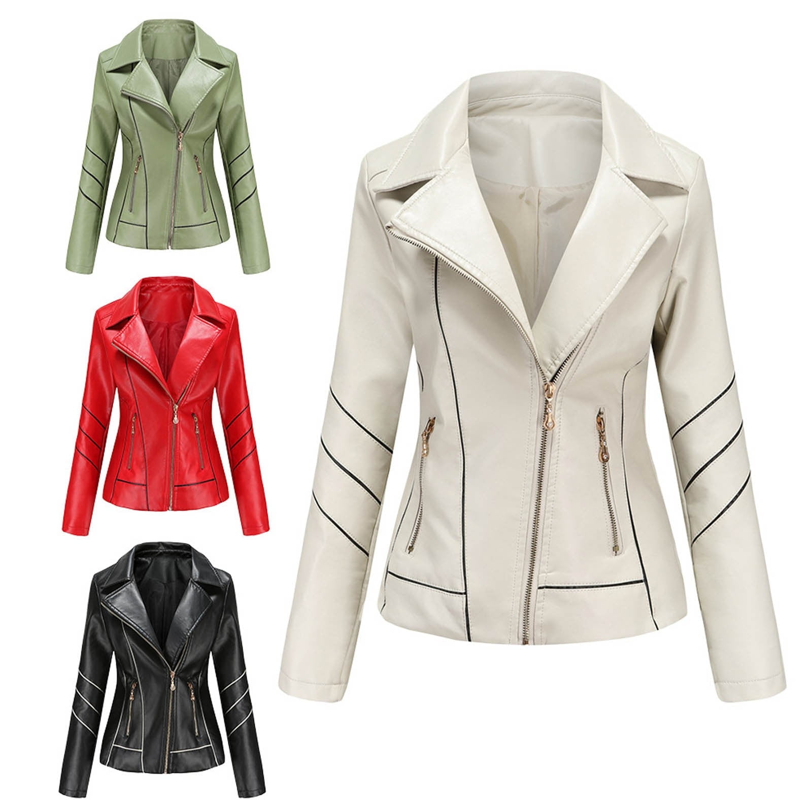 Fjofpr Womens Fall Clothing Womens Plus Size Faux Leather Jackets Long Sleeve Outerwear with Pockets Ladies Casual Solid Lightweight Zipper Coat