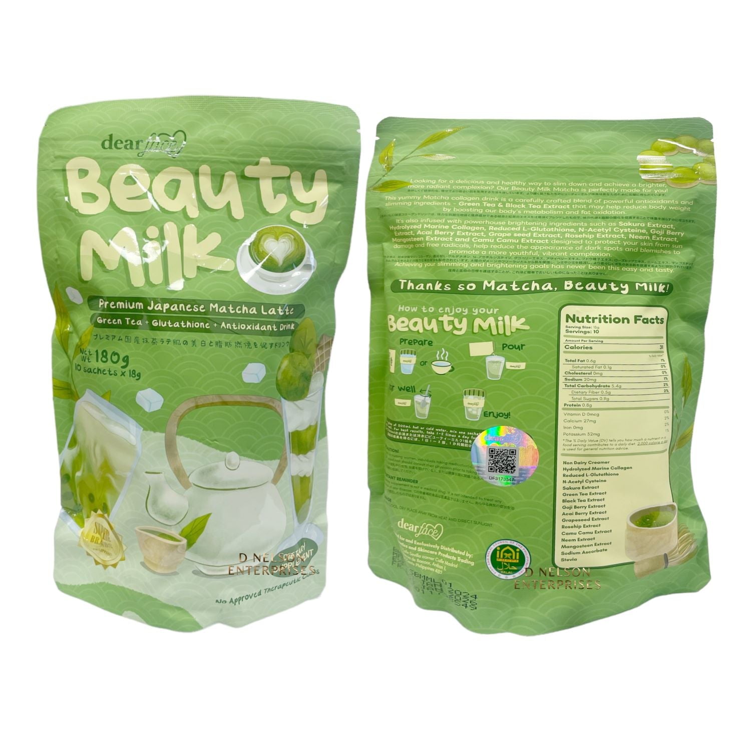 Dear Face Beauty Milk Matcha Latte 10 Sachets