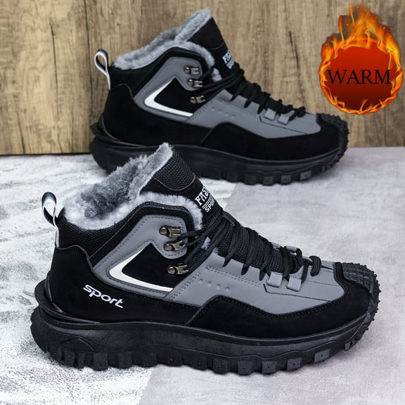 Men'S Winter Thermal Snow Boots - Heavy-Duty Cold Weather Boots with Non-Slip PVC Outsole, Lace-Up Ankle Support for Skiing, Snowboarding, Ice - Black/Yellow colorway - Synthetic Upper