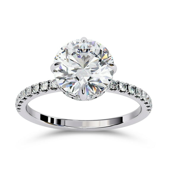 AFFY Hidden Halo Solitaire Engagement Ring for Women, 2.70 Carat (ctw) Round Cut Lab Grown Diamond Ring In 14K White Gold Over Sterling Silver F-G-H, SI Quality Ring Size-4