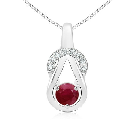 Infinity Knot Necklace - July Birthstone Necklace - Ruby Infinity Knot Pendant with Diamonds in 14K White Gold (5mm Ruby) - SP0646RD-WG-A-5