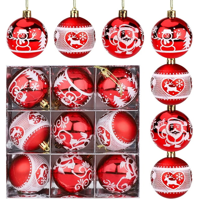 9 Pièces Boules de Noël, 60mm Décorations de Boule de Noël Décor pour Arbre de Noël Incassable Boules Rouges Suspension Décorative Boule Ornements pour Décoration de Fête de Mariage Arbre de Noël (Rouge)