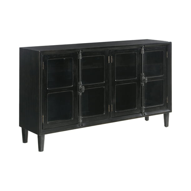 Mapleton 4 Door Accent Cabinet Black, Small Black Accent Cabinet With Doors