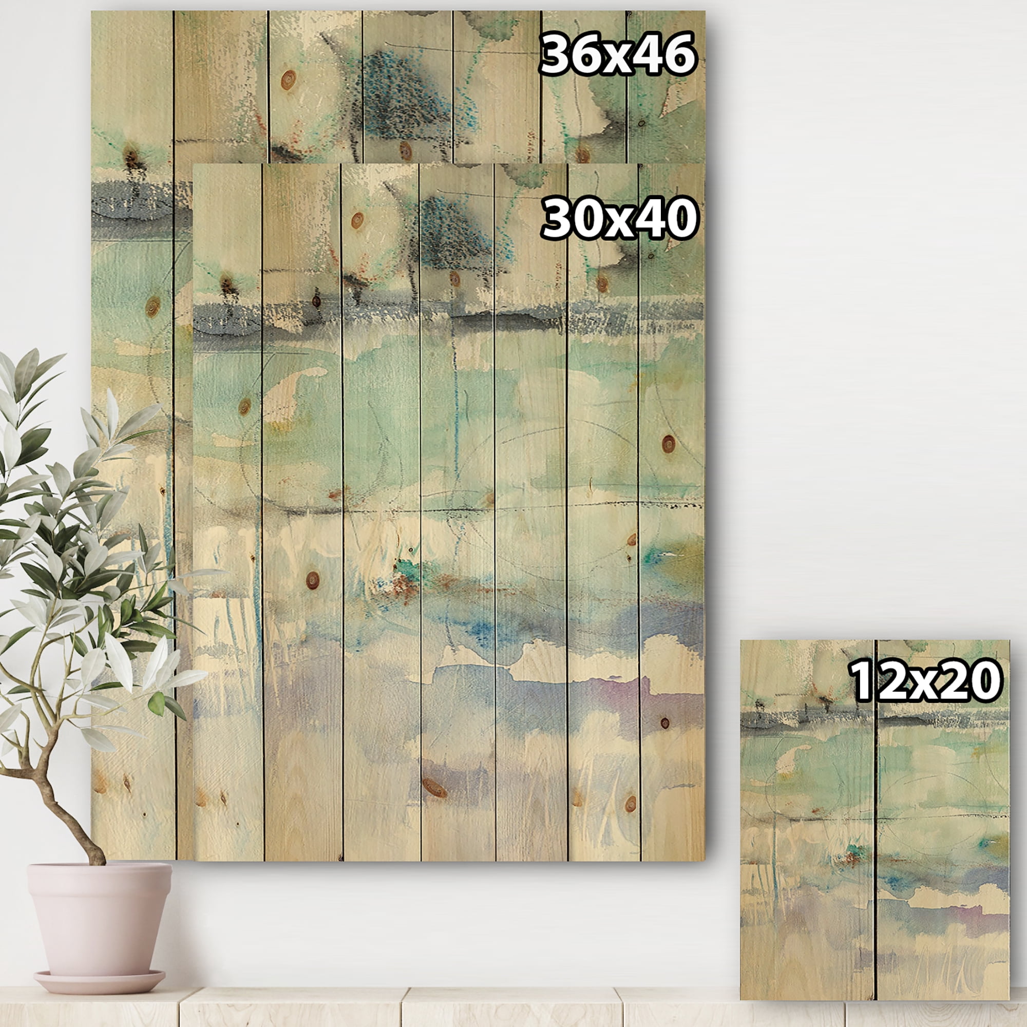 Designart 'Abstract Blue Panel II' Geometric Print on Natural Pine Wood