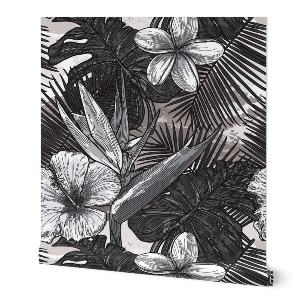 Black And White Floral Wallpaper Bold Wallpaper Roll Tropical Black And White Floral Bold Funky Wild Cool
