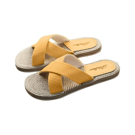 

VerPetridure Sandals for Women Dressy Summer Women Shoes Summer Beach Sandals Imitation Hemp Rope Travel Flat-bottom Slippers