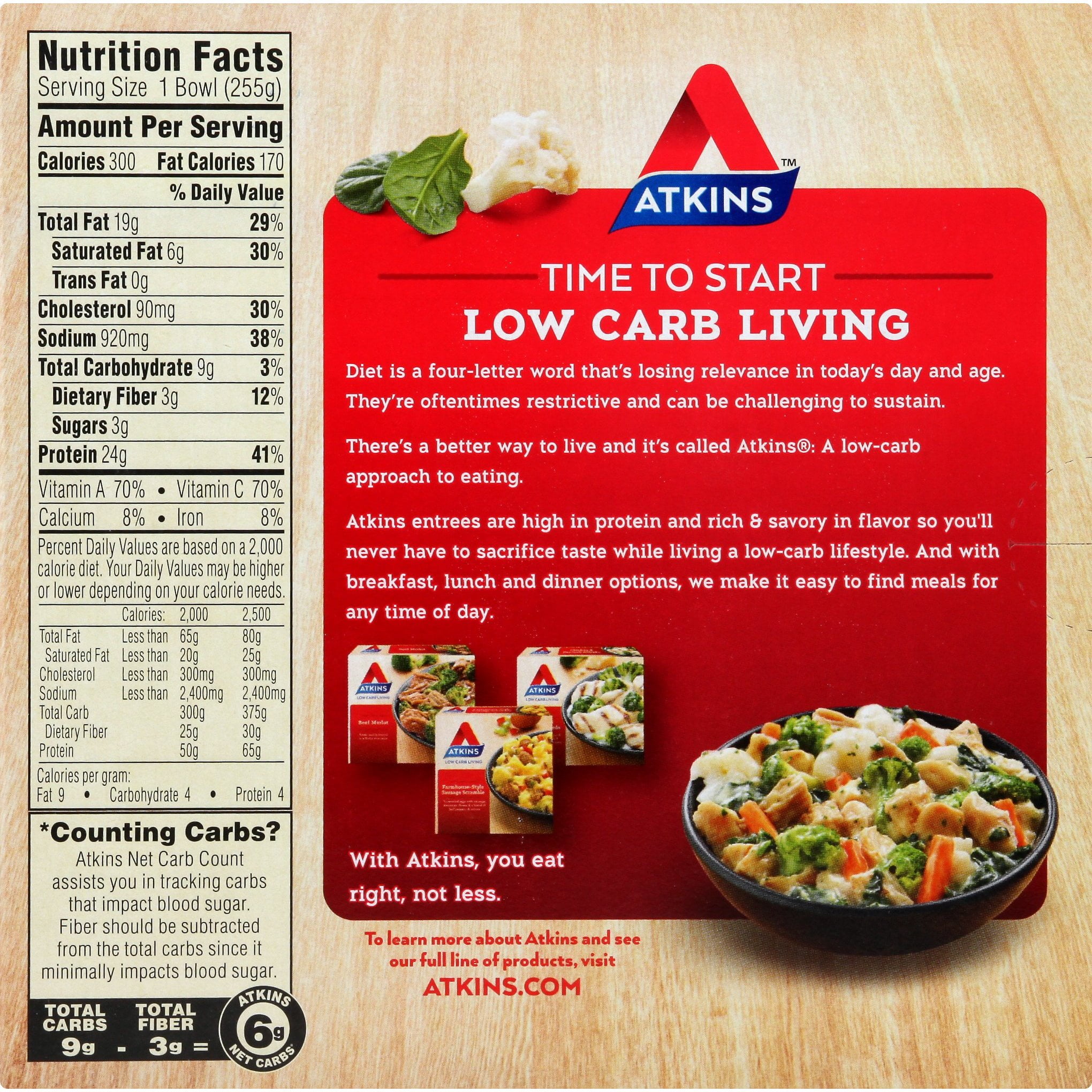 Atkins Crustless Chicken Pot Pie Bowl Meal 9oz (Frozen Dinner)