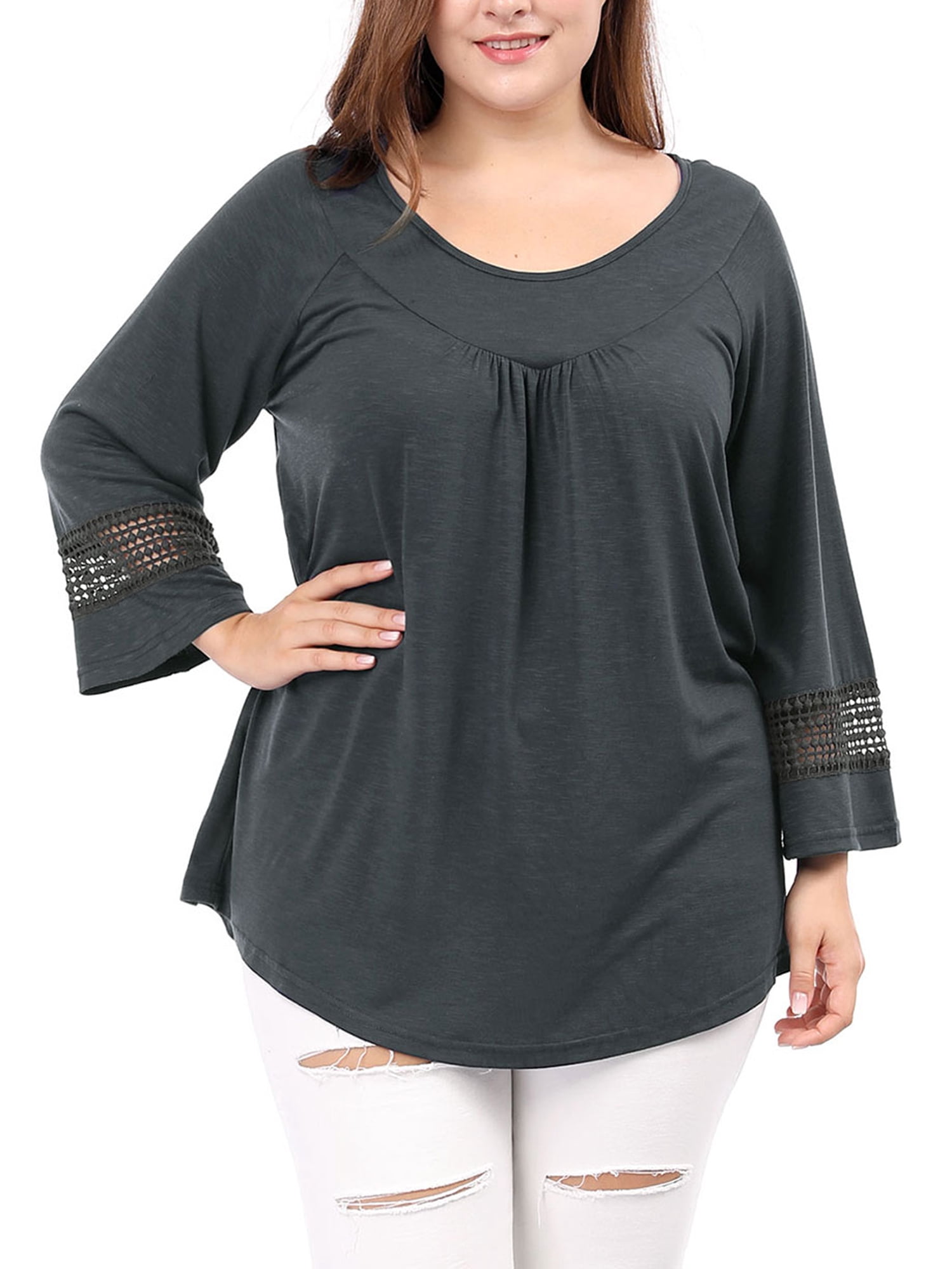 DARING DIVA Women's Plus Size Winter Kimono Long Sleeve Casual Top 3X Dark Grey