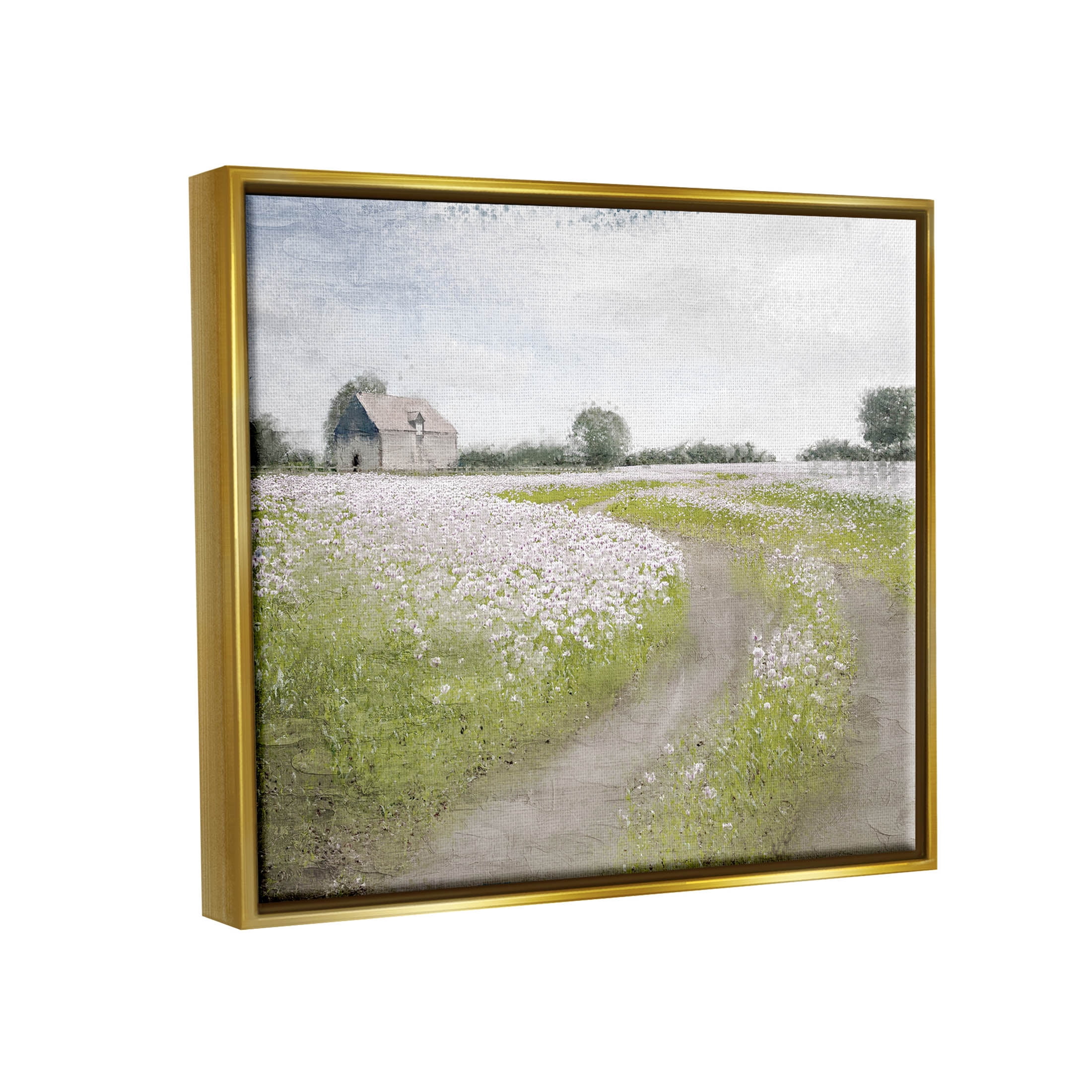 Rural Country Meadow Path Landscape Graphic Art Metallic Gold Framed Art Print Wall Art
