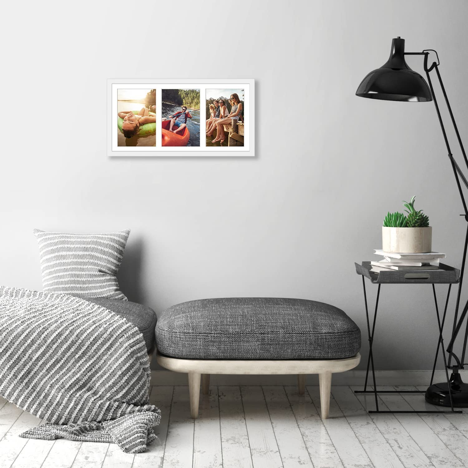 Americanflat 8x16 Collage Picture Frame with Three 5x7 Displays in White- Composite Wood with Shatter Resistant Glass - Horizontal and Vertical Formats for Wall