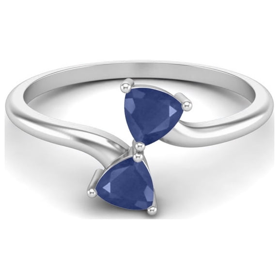 0.54 Cts Trillion Blue Sapphire Double Stone Bypass 925 Sterling Silver Valentines Day Gifts Ring