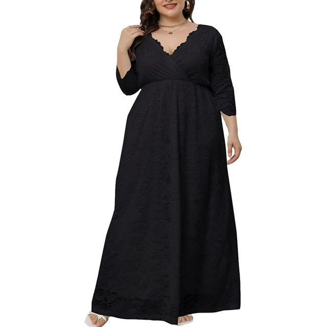 Eternatastic Womens Maxi Dress Evening Party 2/3 Sleeves Lace Long