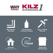 KILZ 1 STANDARD Interior Water-Based Wall Primer for Multi-Surface Use, 3.5 Gallon