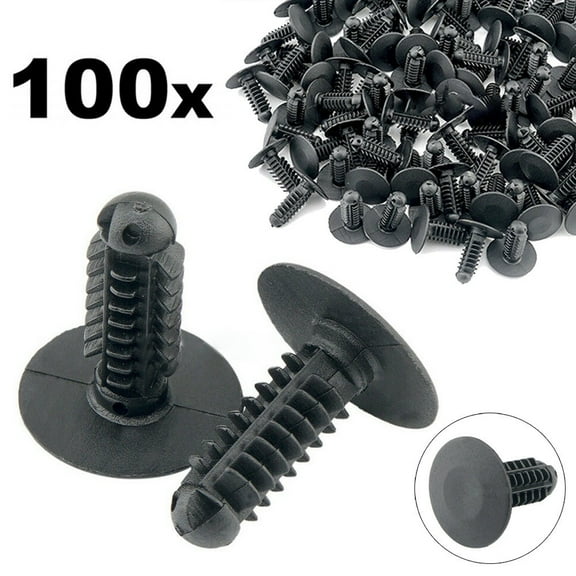100x Plastic Fir Tree Trim Clips 8mm Hole, 18mm Head, Black Perfect