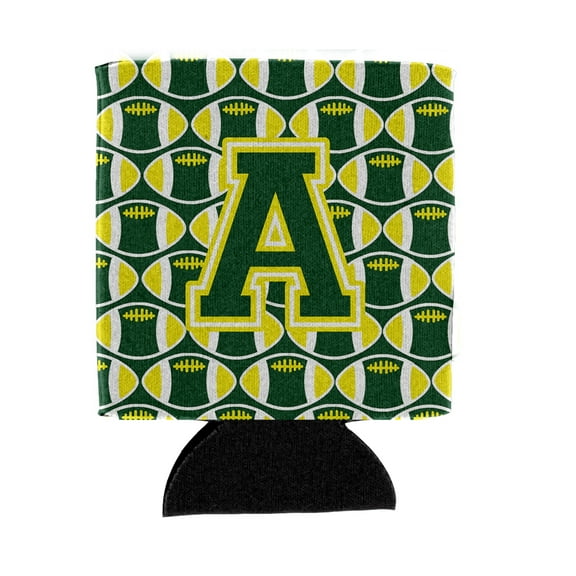 Carolines Treasures CJ1075-ACC Letter A Football Green and Yellow Can or Bottle Hugger  Can Hugger multicolor