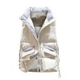 thumbnail image 2 of Black and Friday Clothing Sales Idoravan Quilted Vests for Women Women Pocket Vest Coat Short Jacket Winter Sleeveless Turn Down Collar Zipper Solid Outerwear Beige XL, 2 of 9