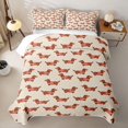 thumbnail image 2 of Manfei Cartoon Dachshund Quilt King, Stripe Sweater King Coverlet Set, Peach Brown, 3pcs, 1 Bedspread and 2 Pillowcases, 2 of 7