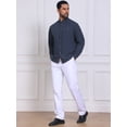 thumbnail image 2 of DARING DIVA Men's Stand Collar Long Sleeves Button Down Linen Shirts L Dark Blue, 2 of 7