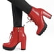 thumbnail image 2 of Botas Con Plataforma Cordón Arriba Tacón Grueso Punta Redonda Para Mujeres Rojo 39, 2 of 7