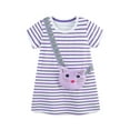 thumbnail image 2 of HWJAD Toddler Girls Cotton Summer Short Sleeve Shirt Dress Cartoon Kitty Casual Jersey Stripe Dresses, 2 of 9