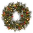 thumbnail image 1 of Couronne de Pin Hivernal de 24 Po avec des Cônes et des Baies Rouges et des Flocons de Neige avec 50 Lumières LED Blanches Douces à Piles, 1 of 1