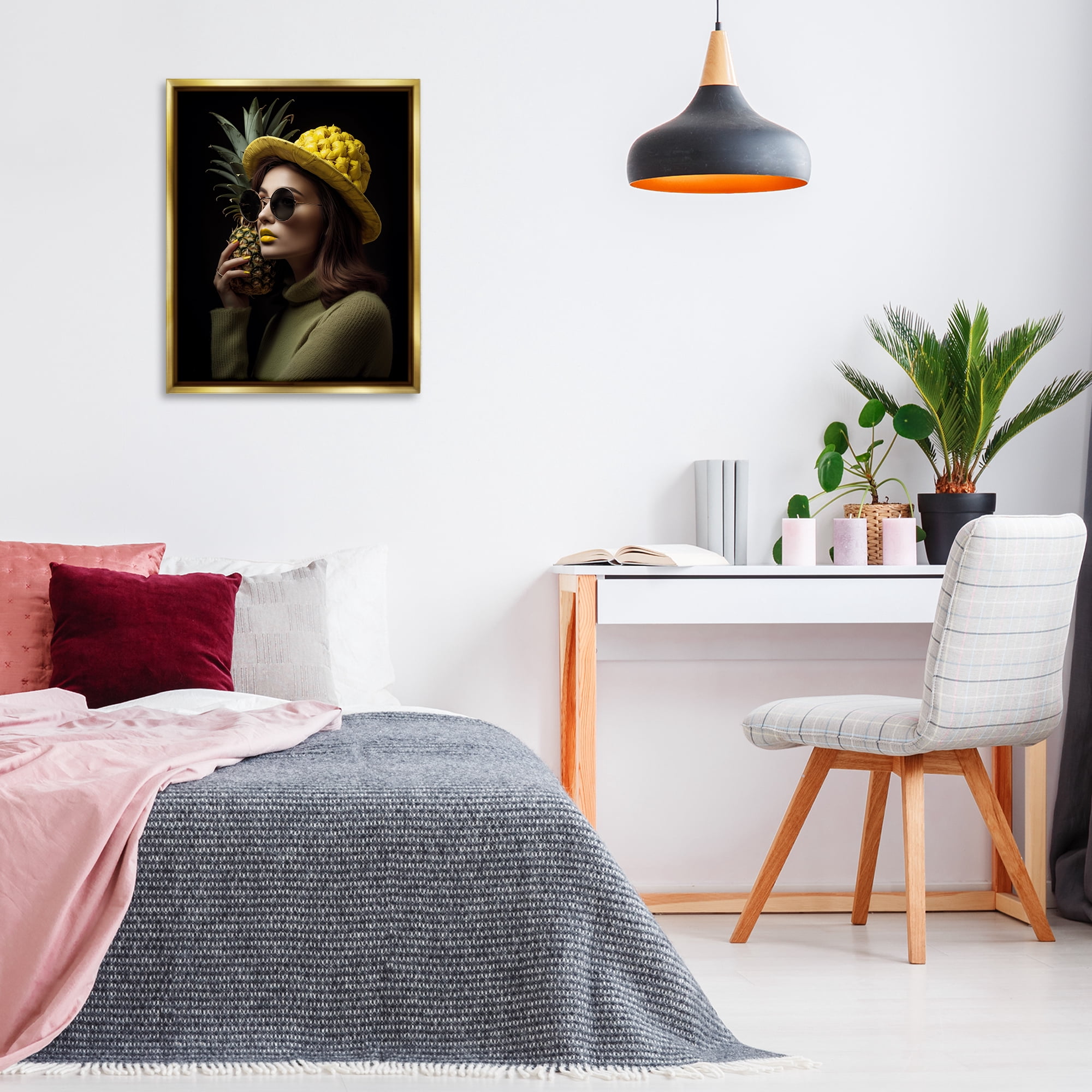 Stupell Industries Chic Tropical Woman Novelty Painting Gold Floater Framed Art Print Wall Art, 25 x 31