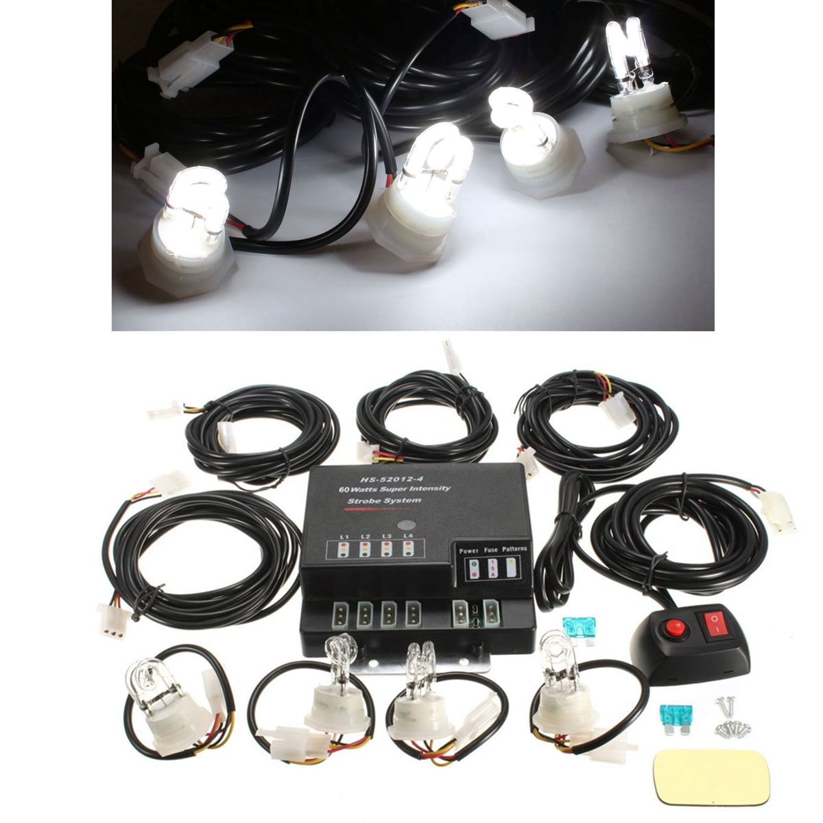 12V HID Bulbs Hide Away Emergency Hazard Warning Flashing Strobe Light System Kit White